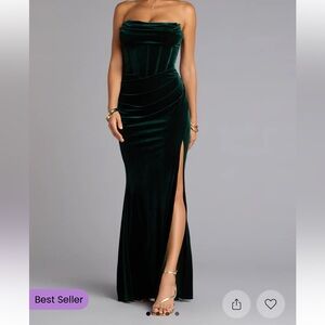 Windsor Julia Velvet Corset High Slit Mermaid Dress Hunter Green